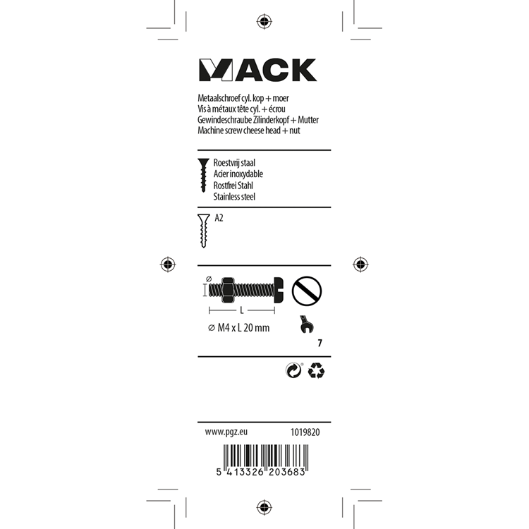 Mack 1019820 - Metallschraubzylinder Kopf + Mutter Edelstahl 10 Stück M4x20 | 10 Stück