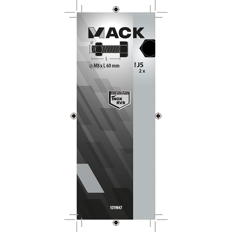 Mack 1019847 - Hahnschraube + Mutter Edelstahl 2 Stück M8x60 | 10 Stück