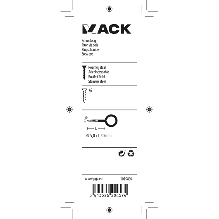 Mack 1019894 - Schraubauge Edelstahl 2 Stück 5,0x40 mm | 10 Stück