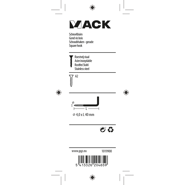 Mack 1019900 - Rändelschraube Edelstahl 3 Stück 4,0x40 mm | 10 Stück
