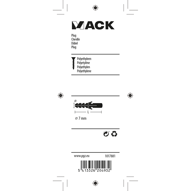 Mack 1017881 - Stopfen Polyethylen 20 Stück 7 mm | 5 Stück