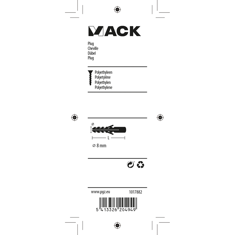 Mack 1017882 - Stopfen Polyethylen 15 Stück 8 mm | 5 Stück