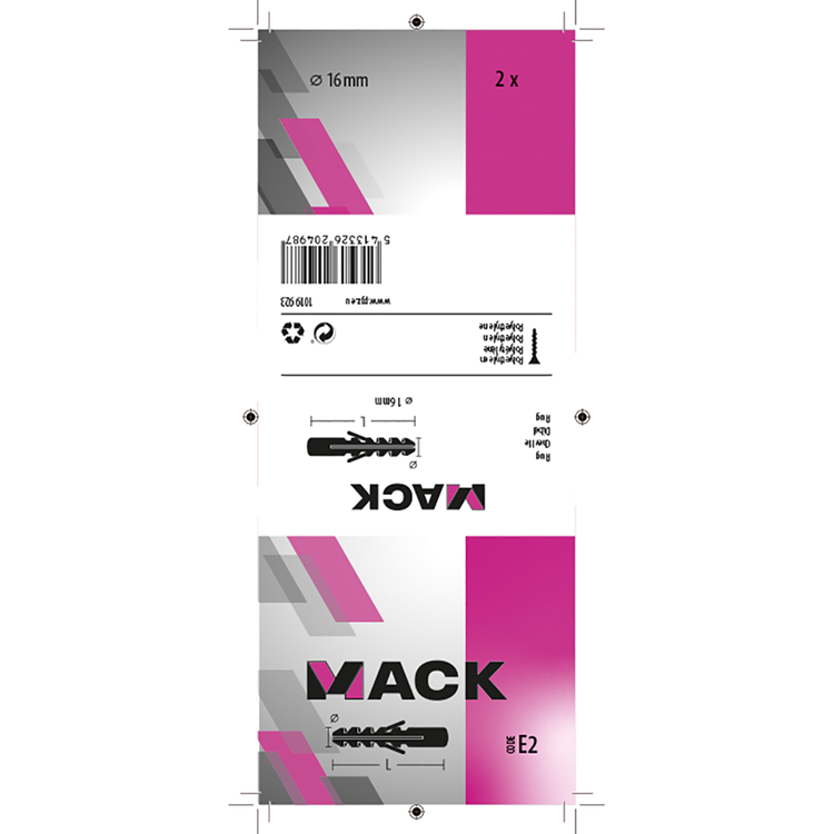 Mack 1019923 - Stopfen Polyethylen 2 Stück 16mm | 5 Stück