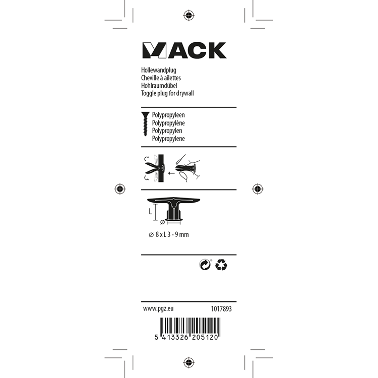 Mack 1017893 - Hohlwanddübel Nylon 4 Stück ta | 10 Stück