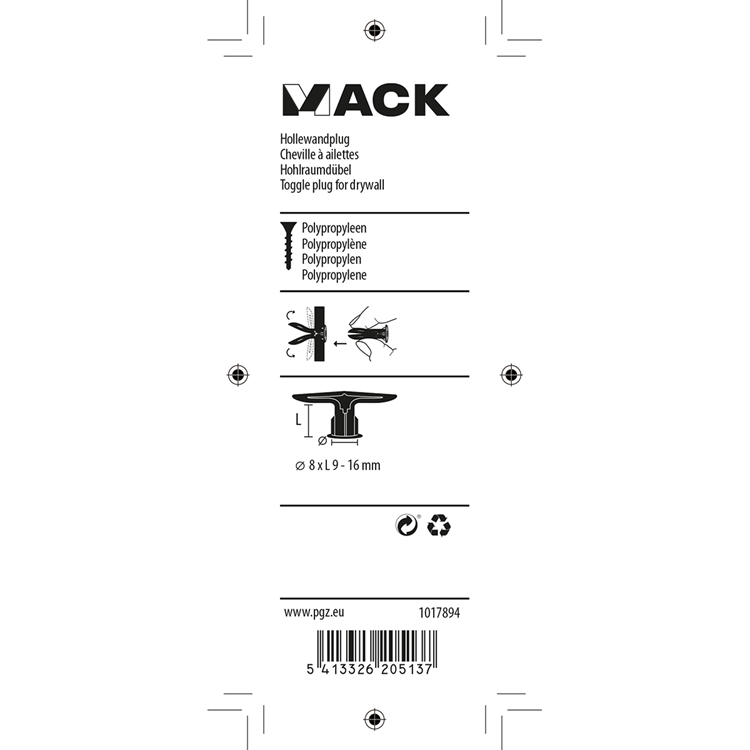 Mack 1017894 - Hohlwanddübel Nylon 4 Stück TB | 10 Stück