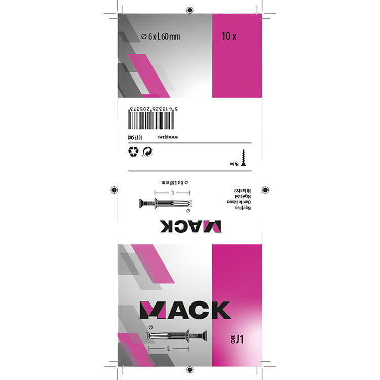 Mack 1017908 - Nylon-Nageldübel Polyamid 10 Stück 6 x 60 mm | 5 Stück