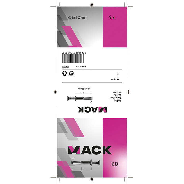 Mack 1017909 - Nylon-Nageldübel Polyamid 9 Stück 6 x 80 mm | 5 Stück