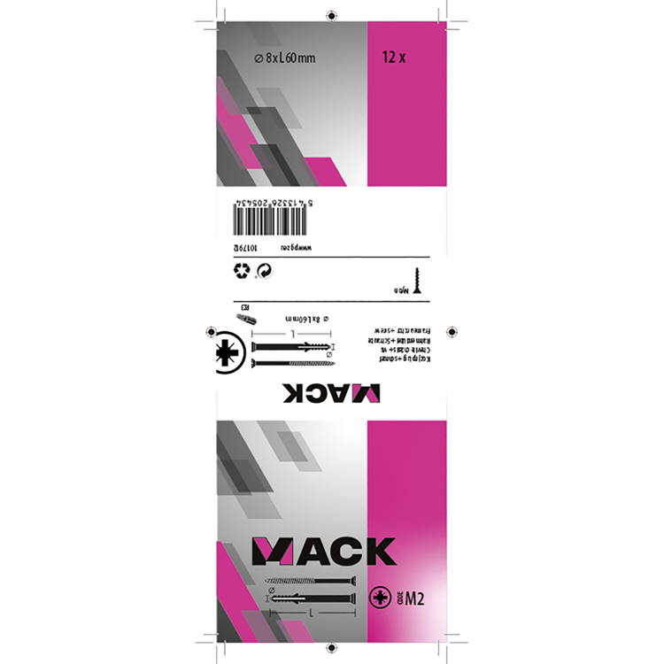 Mack 1017912 - Rahmendübel mit Schraube Polyamid 12 Stück 8 x 60 mm | 5 Stück