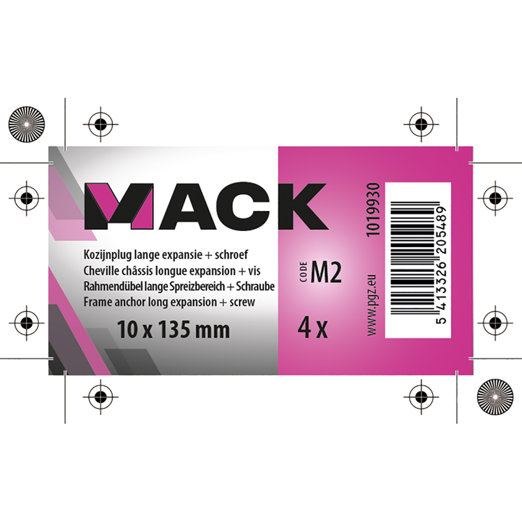 Mack 1019930 - Rahmenstopfen lang exp. Polyam. + Schraube.4 Stück 10 x 135 mm | 5 Stück