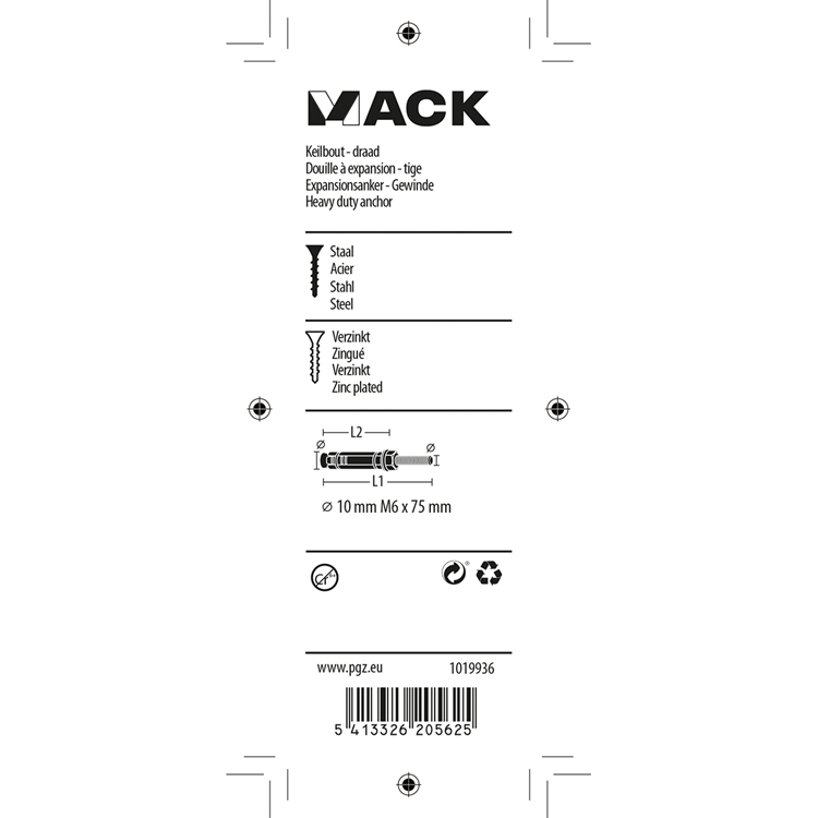 Mack 1019936 – Keilbolzen mit Gewindebolzen. verzinkt 4 Stück m6 x 75 mm | 5 Stück