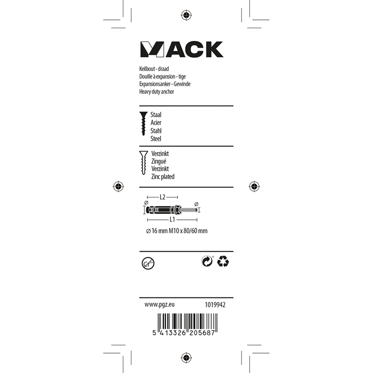 Mack 1019942 – Keilbolzen mit Gewindebolzen. verzinkt2 Stück m10 x 80mm | 5 Stück
