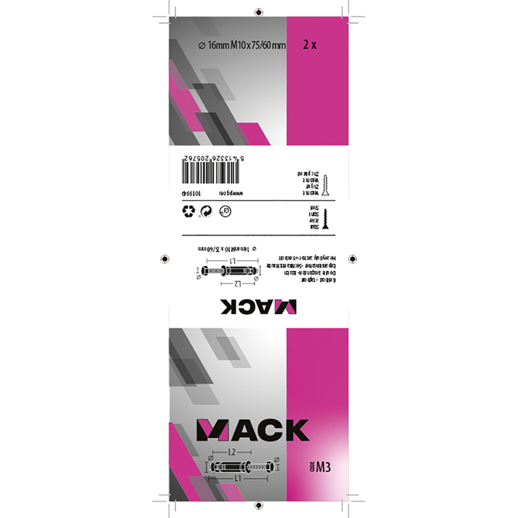 Mack 1019949 - Keilbolzen 6-kant Bolzen verzinkt 2 Stück M10 x 75 mm | 5 Stück