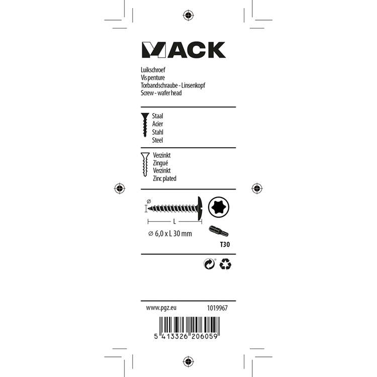 Mack 1019967 - Lukenschraube schwarz 6,0 x 30 mm 9 Stück | 5 Stück