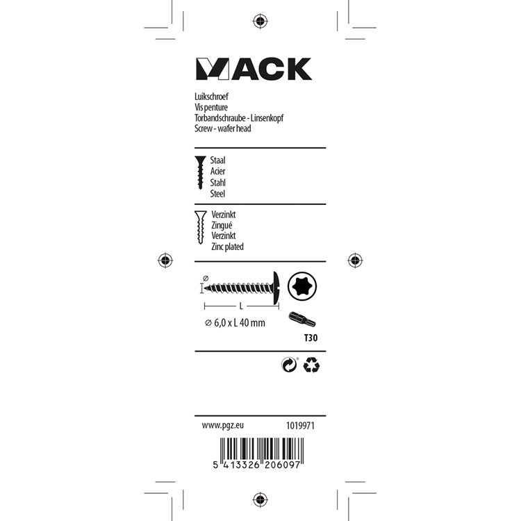 Mack 1019971 - Lukenschraube gelb verzinkt 6,0 x 40 mm 9 Stück | 5 Stück