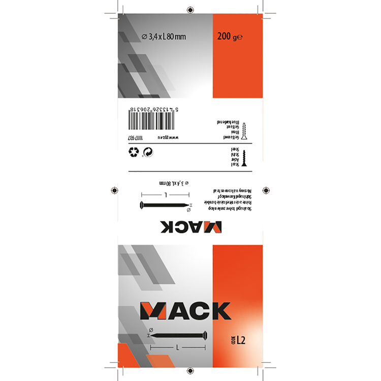 Mack 1017937 - Stahlnagel BVK Stahl gebläut 200 gr 3,4 x 80 mm | 5 Stück