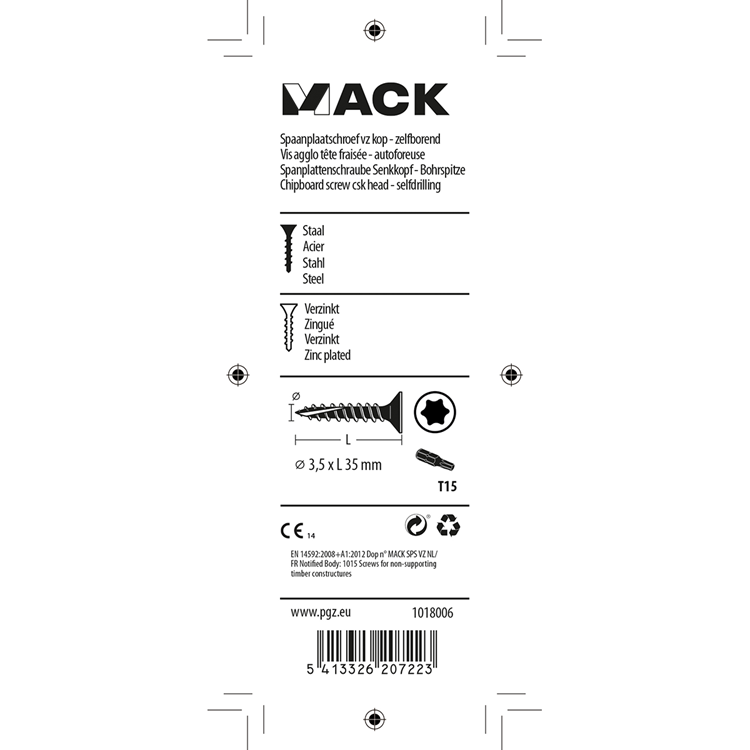 Mack 1018006 - spanienplschr.vzkop-selbstmontage gelb plattiert 65 Stück 3,5 x 35 mm | 5 Stück