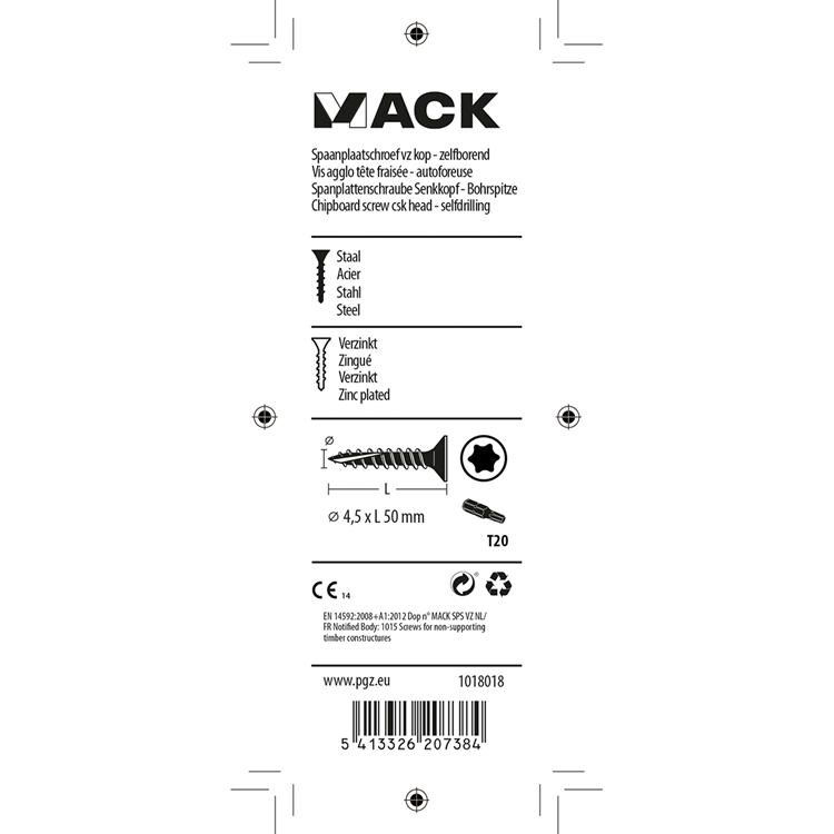 Mack 1018018 - spanienplschr.vzkop-selbstmontage gelb plattiert 28 Stück 4,5 x 50 mm | 5 Stück