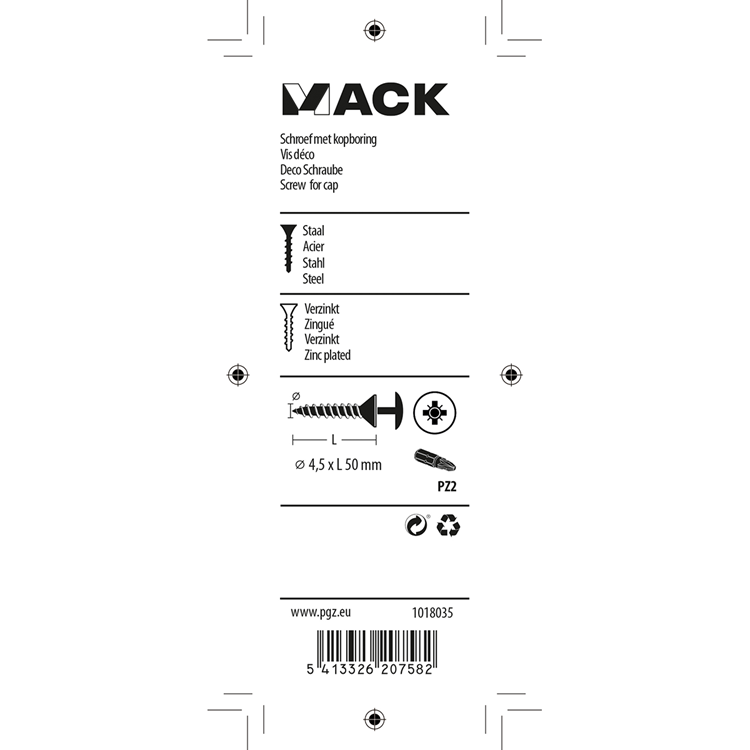 Mack 1018035 - Schraube mit Kopfbohrung, verzinkter Stahl. 24 Stück 4,5 x 50 mm | 5 Stück