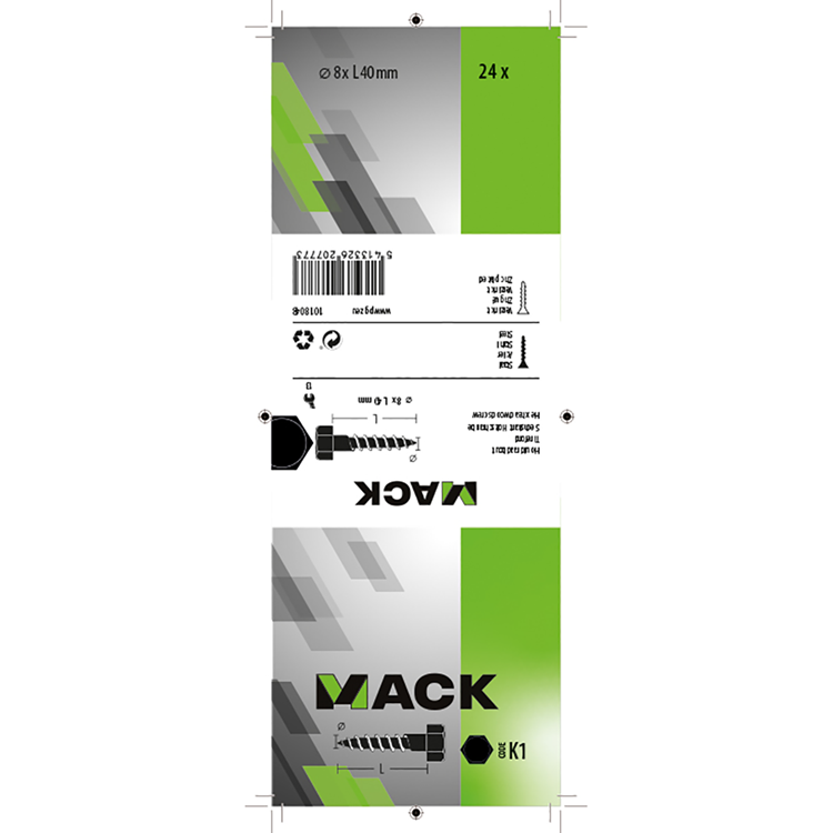 Mack 1018048 - Holzgewindebolzen Stahl verzinkt 24 Stück 8 x 40 mm | 5 Stück