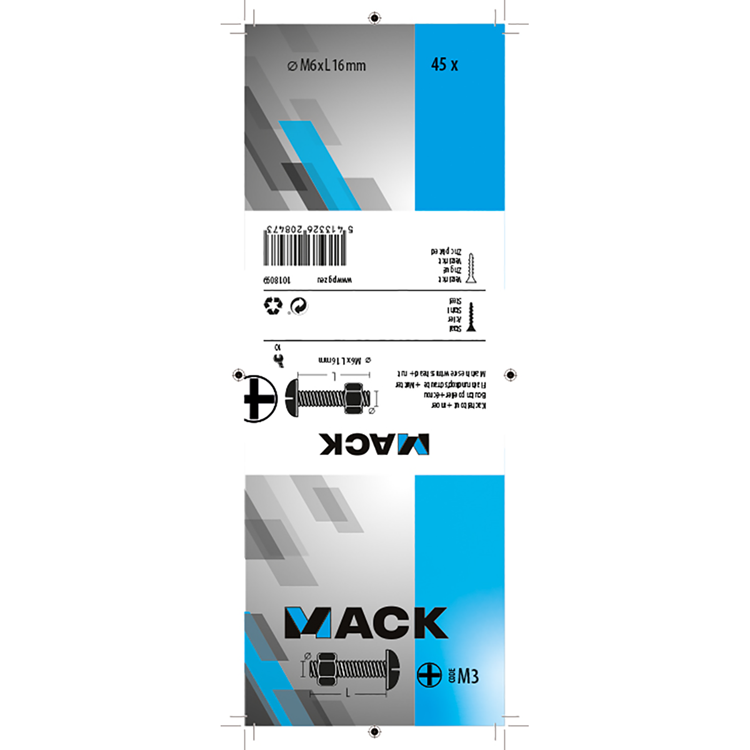 Mack 1018099 – Heizungsschraube + Mutter aus verzinktem Stahl, 45 Stück, M6 x 16 mm | 5 Stück