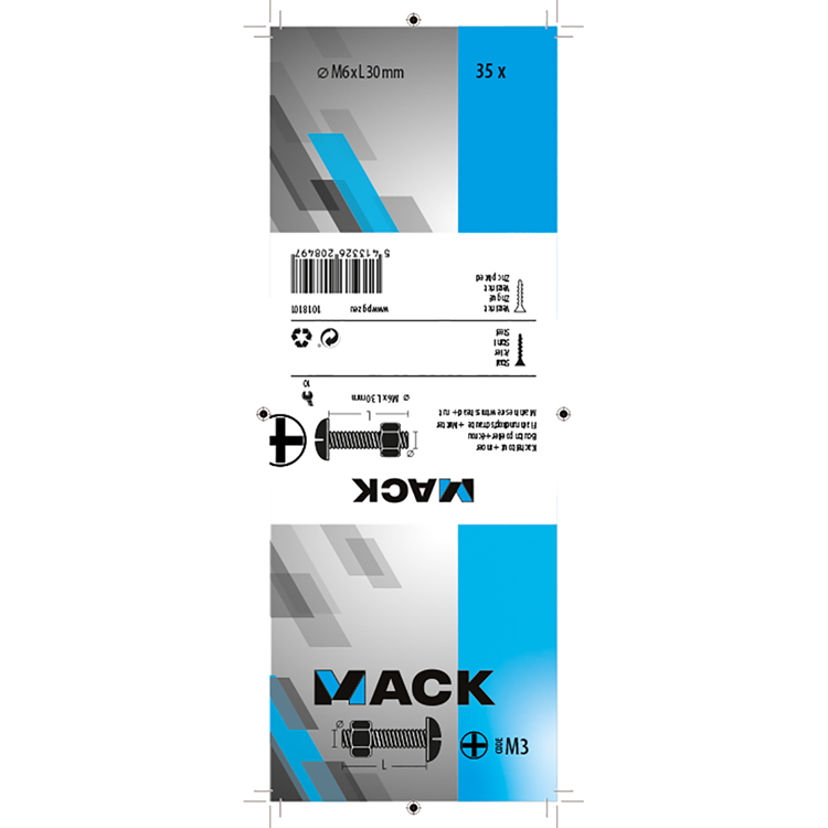 Mack 1018101 – Ofenschraube + Mutter aus verzinktem Stahl, 35 Stück, M6 x 30 mm | 5 Stück