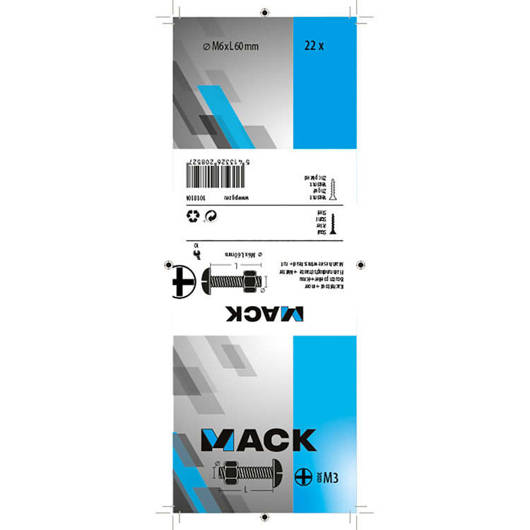Mack 1018104 – Ofenschraube + Mutter aus verzinktem Stahl, 22 Stück, M6 x 60 mm | 5 Stück