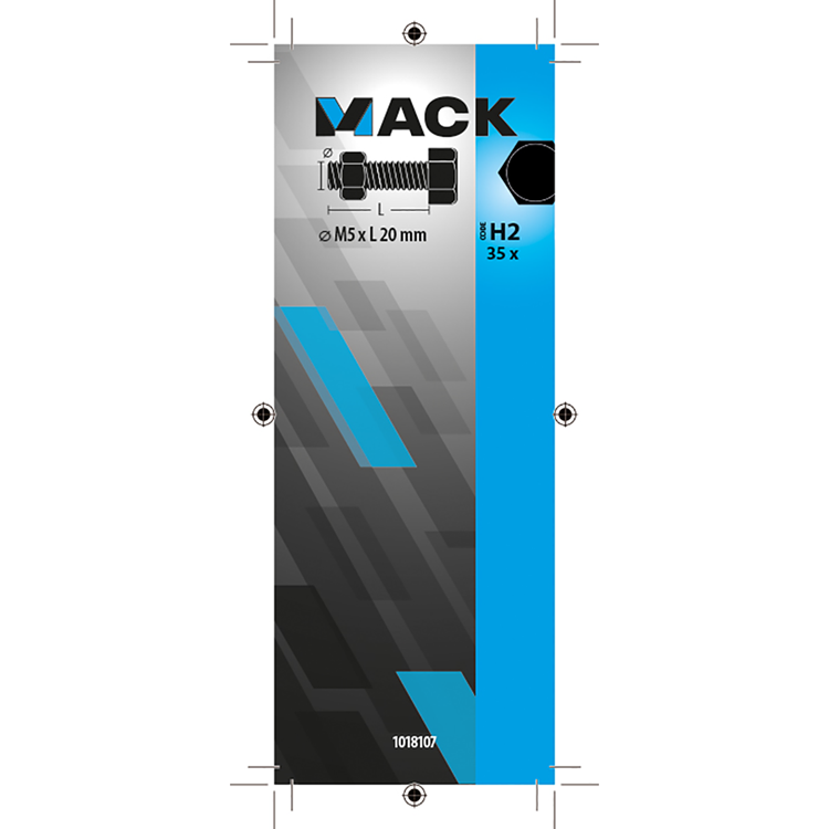 Mack 1018107 – Hahnschraube + Mutter aus verzinktem Stahl, 35 Stück, M5 x 20 mm | 5 Stück
