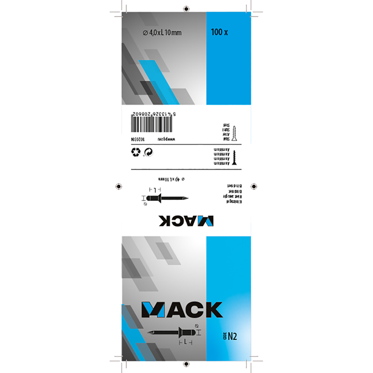 Mack 1020314 – 100 Blindklammern Aluminium 4,0 x 10 mm | 5 Stück