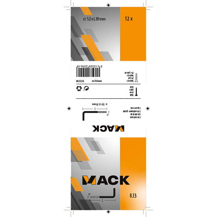 Mack 1018148 - Daumenschraube verzinkter Stahl 12 Stück 5,0 x 80 mm | 5 Stück