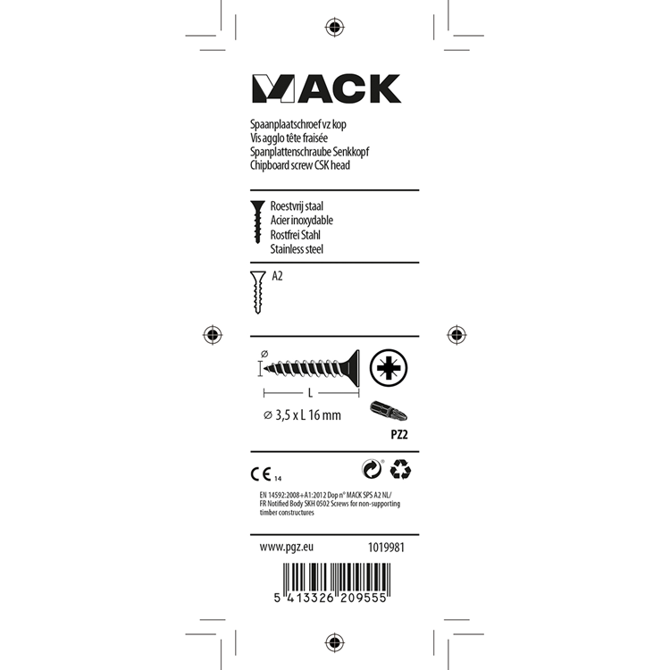 Mack 1019981 - Spanplattenschraube VZ-Kopf Edelstahl 110 Stück 3,5 x 16 mm | 5 Stück
