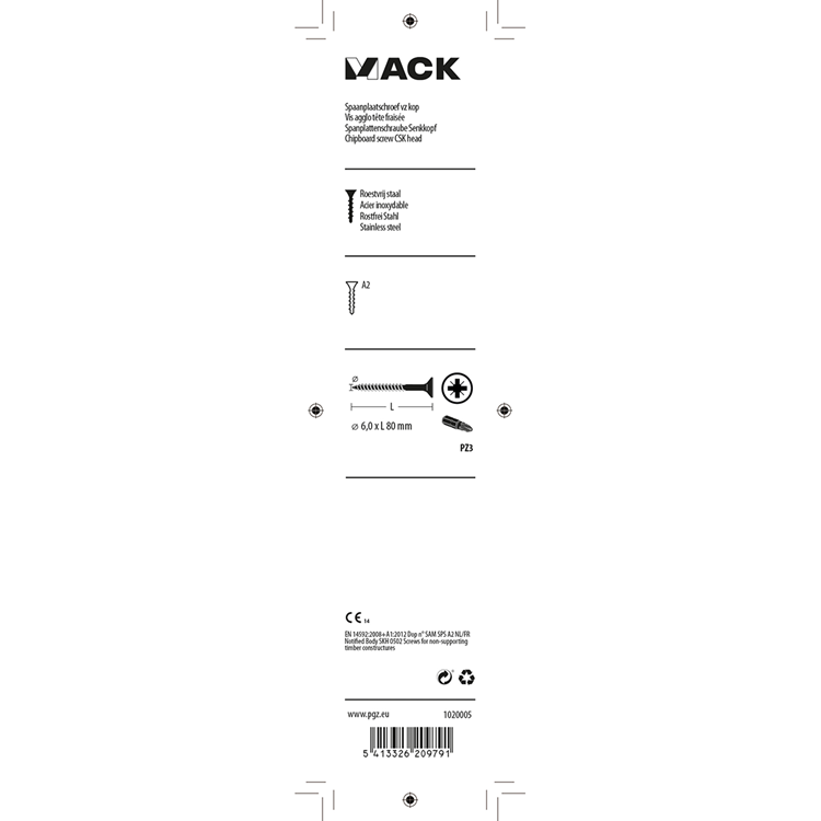 Mack 1020005 - Spanplattenschraube VZ-Kopf Edelstahl 12 Stück 6,0 x 80 mm | 5 Stück
