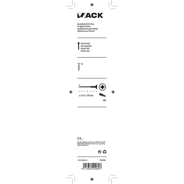 Mack 1020006 – Spanplattenschraube VZ-Kopf Edelstahl 12 Stück 6,0 x 100 mm | 5 Stück