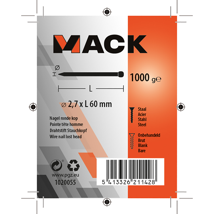 Mack 1020055 - Nagel runder Kopf 1000 gr 2,7 x 60 mm | 10 Stück