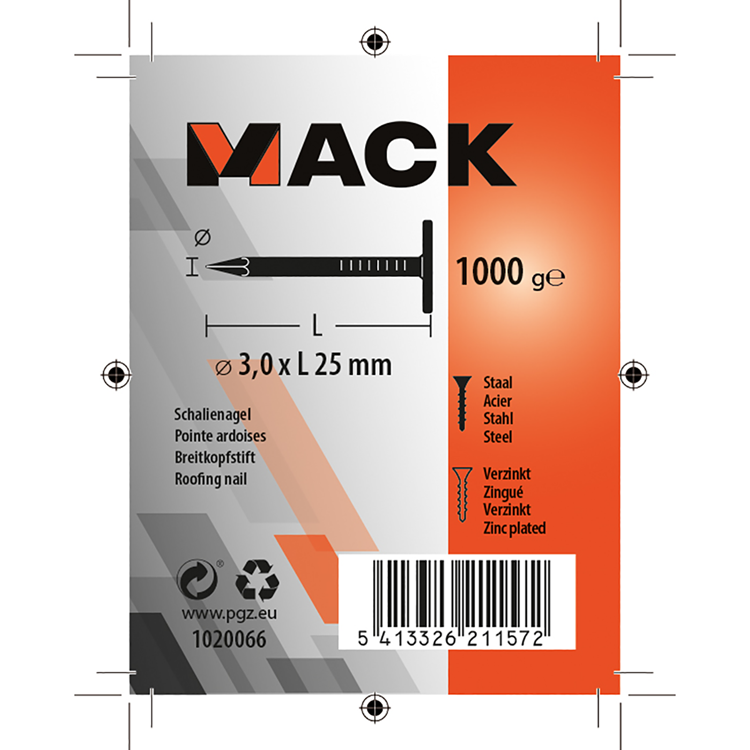 Mack 1020066 – verzinkter Schiefernagel 1000 g 3,0 x 25 mm | 10 Stück