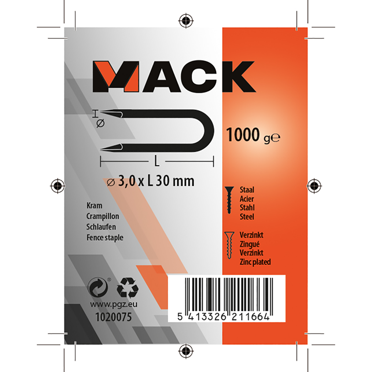 Mack 1020075 – verzinkte Heftklammer 1000 g 3,0 x 30 mm | 10 Stück
