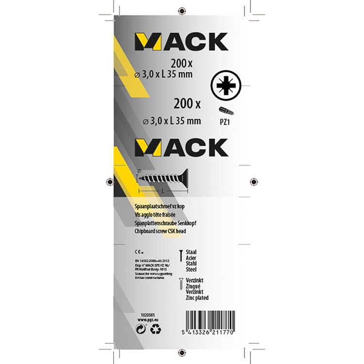 Mack 1020081 - Spanplattenschraube mit Kopf gelb mit 200 Stück 3,0 x 35 mm | 5 Stück