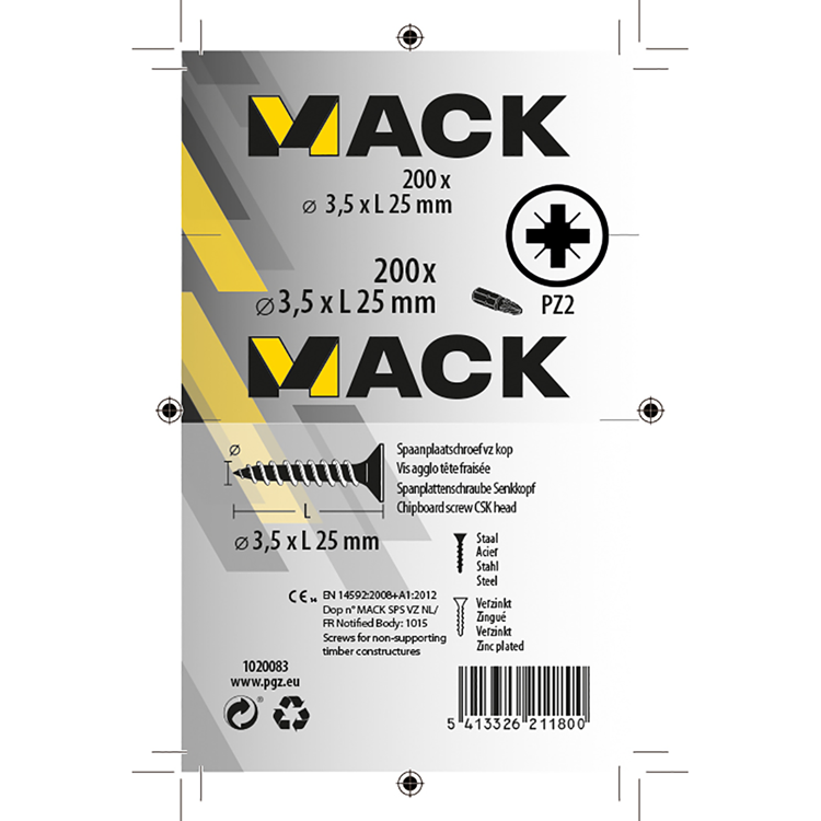 Mack 1020083 - Spanplattenschraube mit Kopf gelb mit 200 Stück 3,5 x 25 mm | 5 Stück