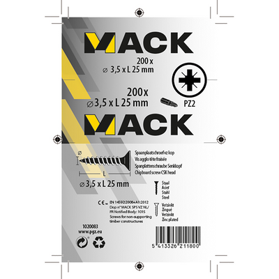 Mack 1020083 - Spanplattenschraube mit Kopf gelb mit 200 Stück 3,5 x 25 mm | 5 Stück