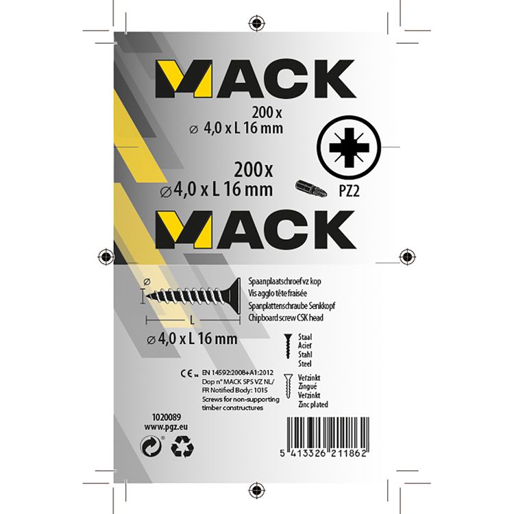 Mack 1020089 - Spanplattenschraube mit Kopf gelb mit 200 Stück 4,0 x 16 mm | 5 Stück