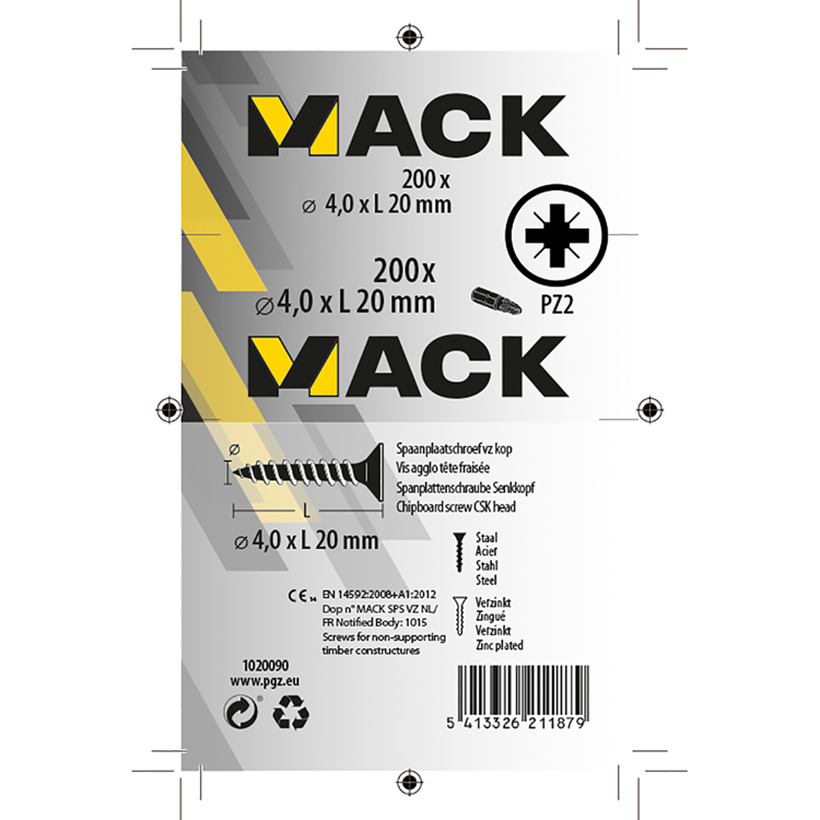 Mack 1020090 - Spanplattenschraube mit Kopf gelb mit 200 Stück 4,0 x 20 mm | 5 Stück