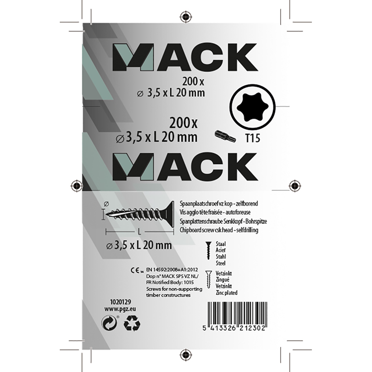Mack 1020129 – Spanplattenschraube VZ KP-selbstschneidendGVZ 200 Stück 3,5 x 20 mm | 5 Stück