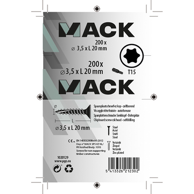 Mack 1020129 – Spanplattenschraube VZ KP-selbstschneidendGVZ 200 Stück 3,5 x 20 mm | 5 Stück