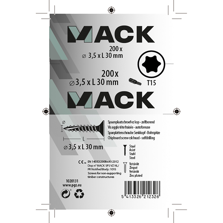 Mack 1020131 – Spanplattenschraube VZ KP-SelbstsicherndGVZ 200 Stück 3,5 x 30 mm | 5 Stück