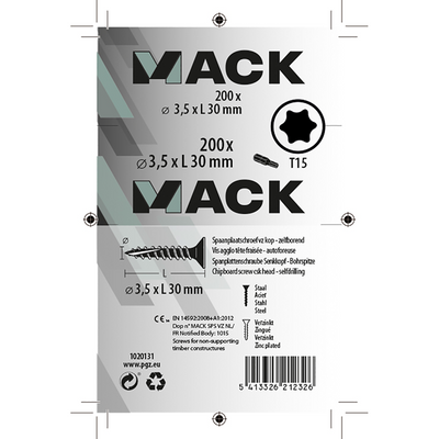 Mack 1020131 – Spanplattenschraube VZ KP-SelbstsicherndGVZ 200 Stück 3,5 x 30 mm | 5 Stück