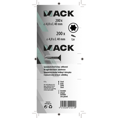 Mack 1020139 – Spanplattenschraube VZ KP-selbstschneidendGVZ 200 Stück 4,0 x 40 mm | 5 Stück