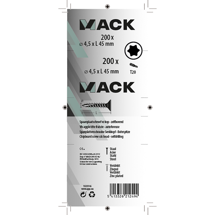 Mack 1020146 – Spanplattenschraube VZ KP-SelbstsicherndGVZ 200 Stück 4,5 x 45 mm | 3 Stück