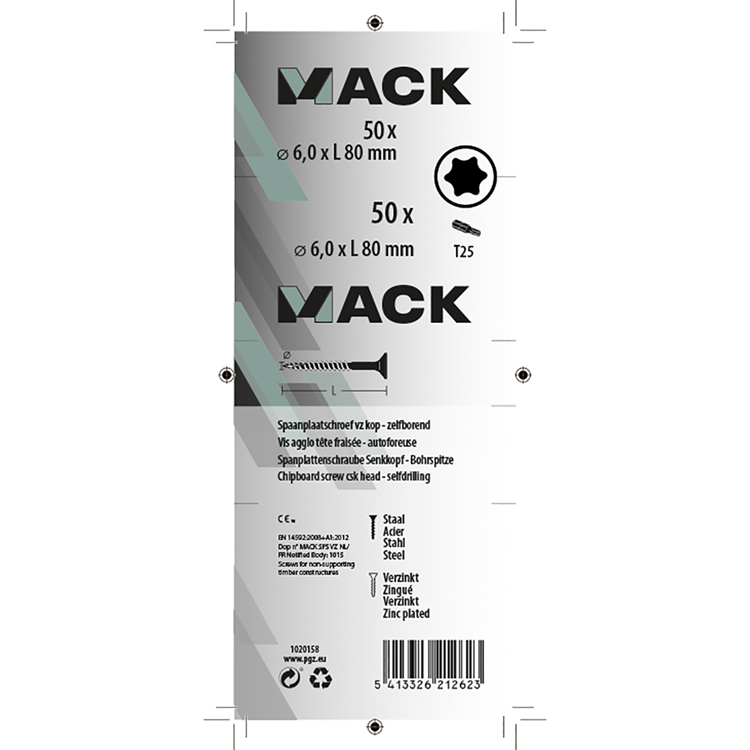 Mack 1020158 - Spanplattenschraube VZ KP-SelbstsicherndGVZ 50 Stück 6,0 x 80 mm | 5 Stück