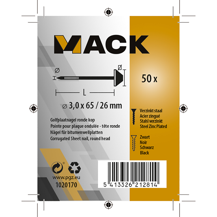 Mack 1020170 - Wellblechnagel 50 Stück 3,0x65 26mm | 5 Stück