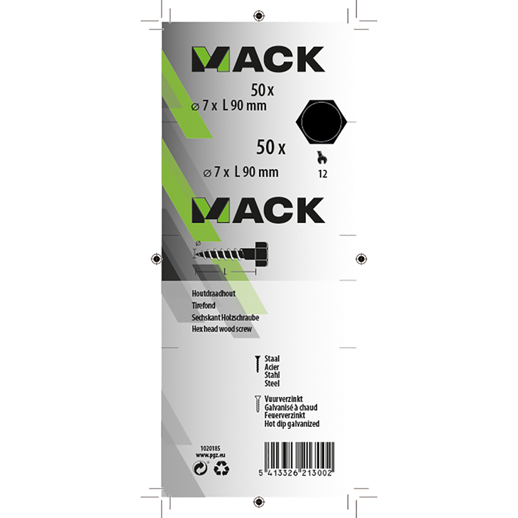 Mack 1020185 - Holzgewindebolzen feuerverzinkt 50 Stück 7 x 90 mm | 2 Stk