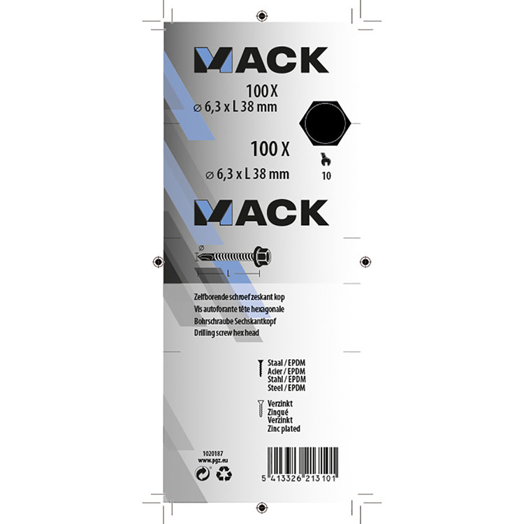 Mack 1020187 – selbstbohrende Schraube Sechskantkopf EPDM-vz 100 Stück 6,3 x 38 mm | 2 Stk